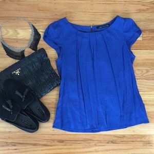 Zara Women royal blue exposed zip cap sleeved top